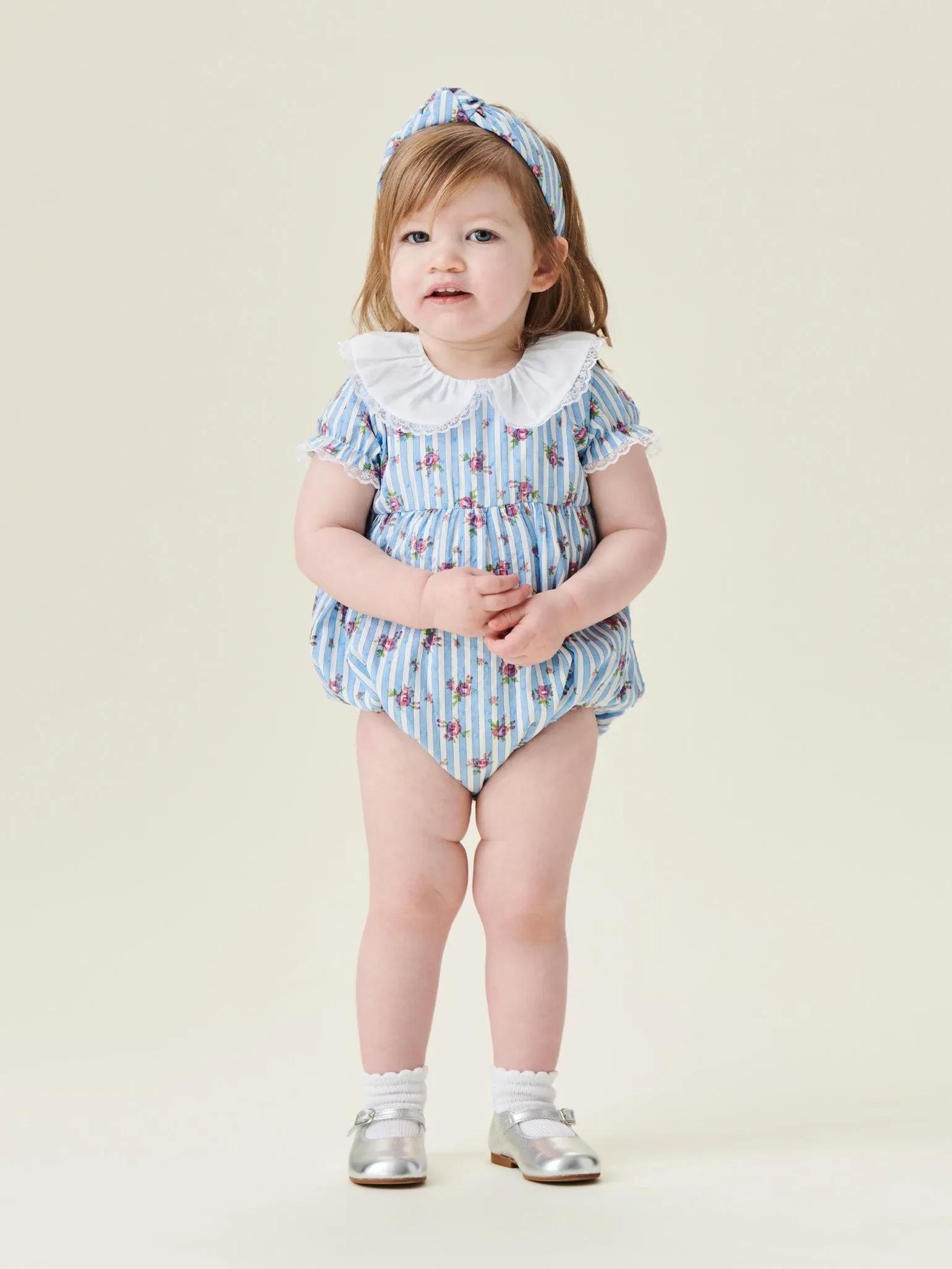 Blue Stripe Marina Baby Girl Romper