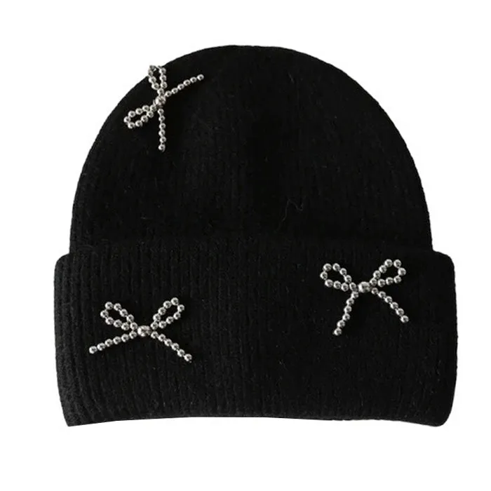 Bow Pearl Beanie Hat