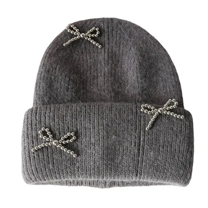 Bow Pearl Beanie Hat