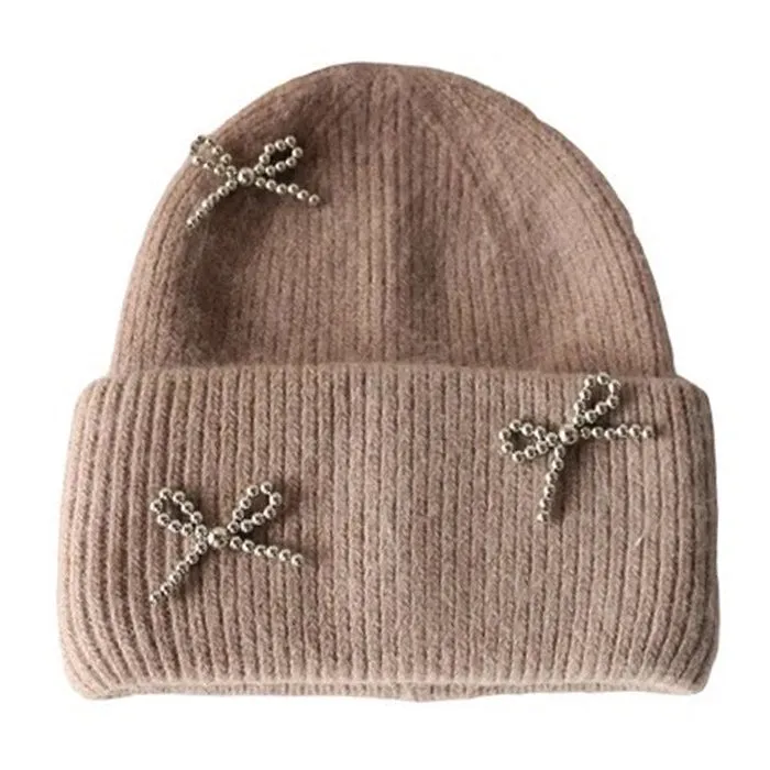 Bow Pearl Beanie Hat