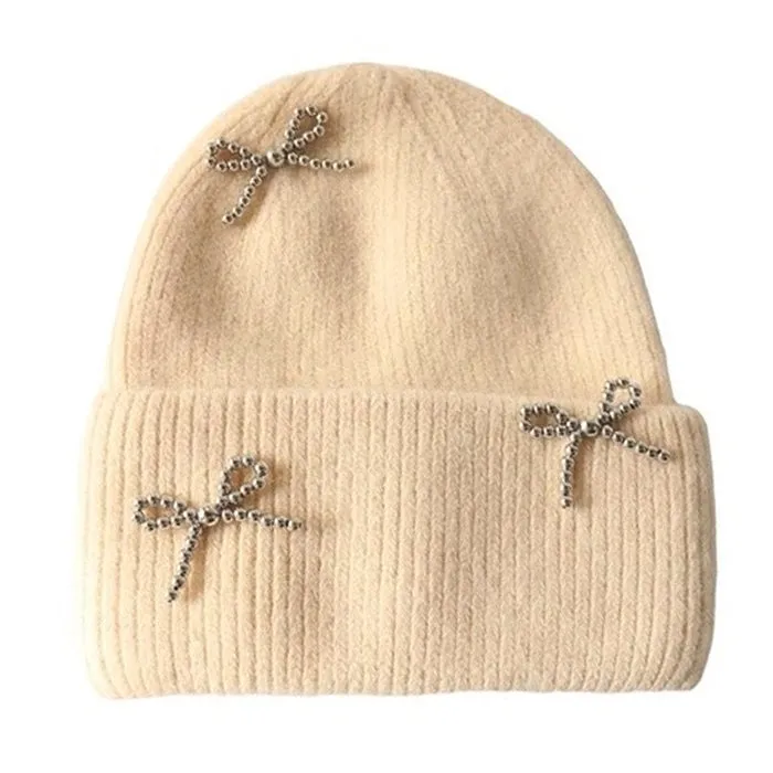 Bow Pearl Beanie Hat