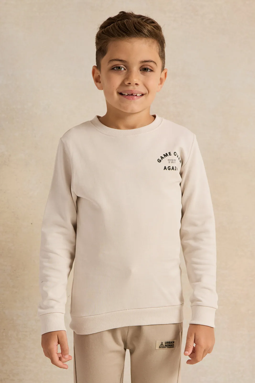 Boys Ecru Printed Sweatshirt