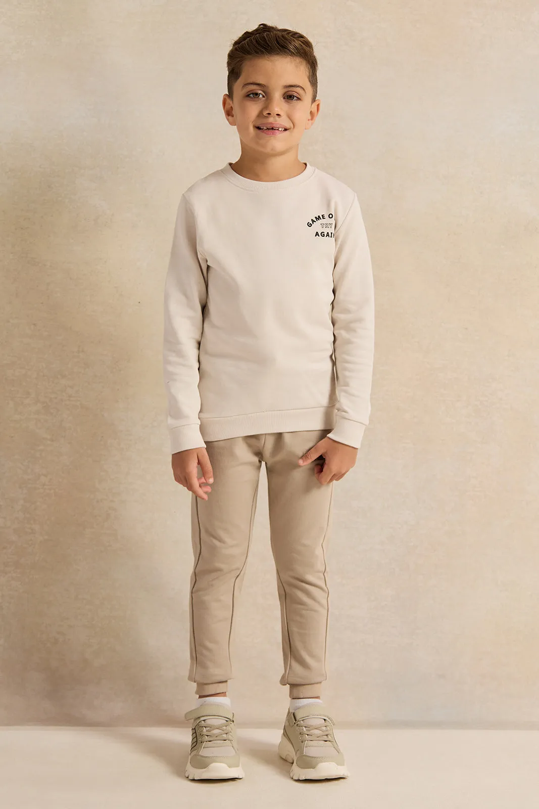 Boys Ecru Printed Sweatshirt