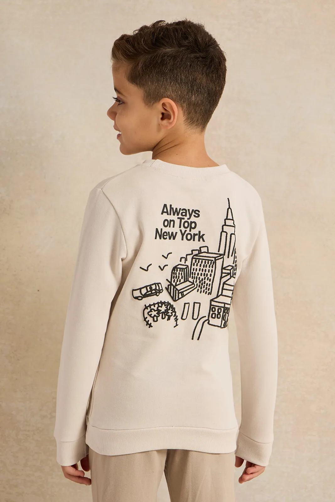 Boys Ecru Printed Sweatshirt