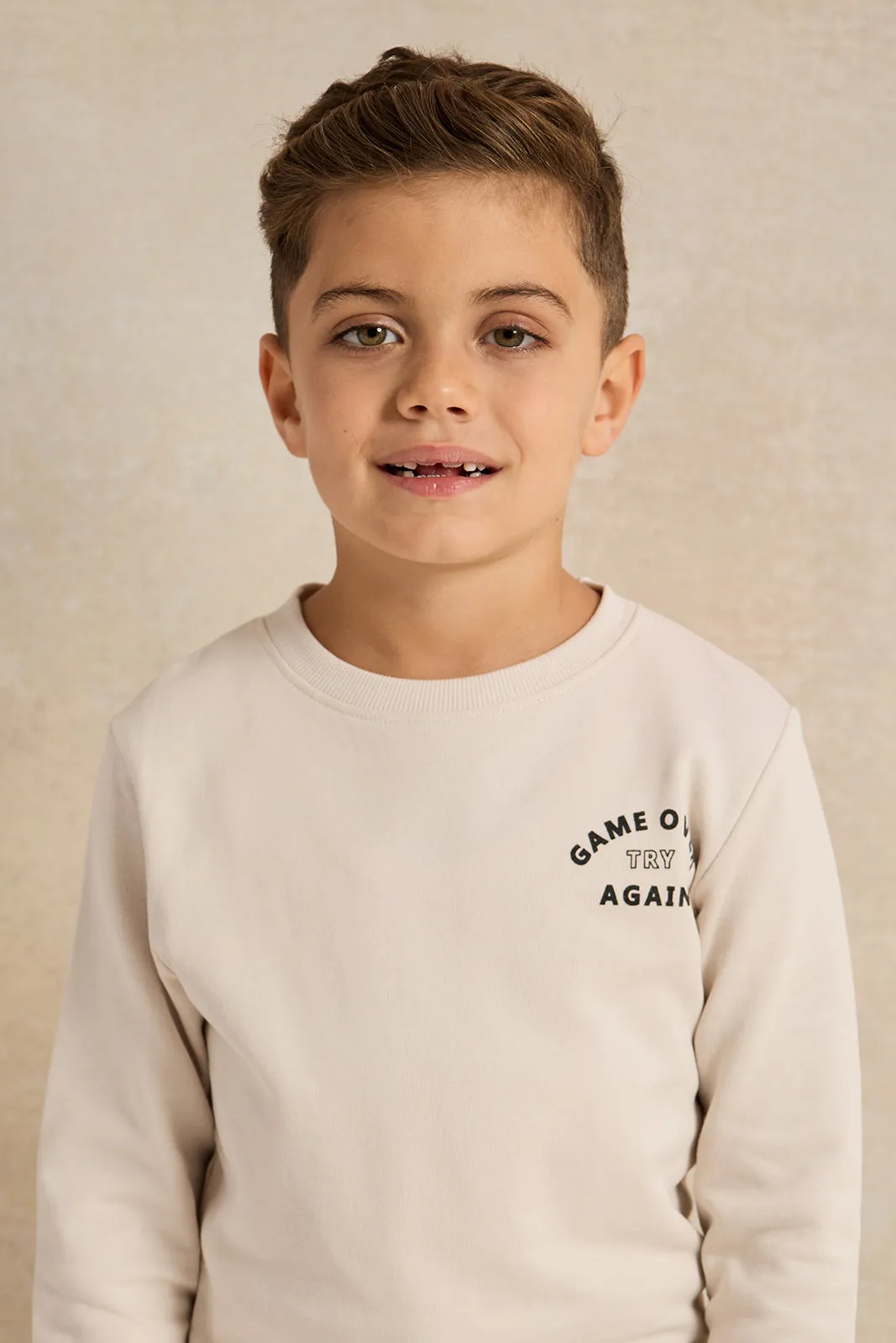 Boys Ecru Printed Sweatshirt