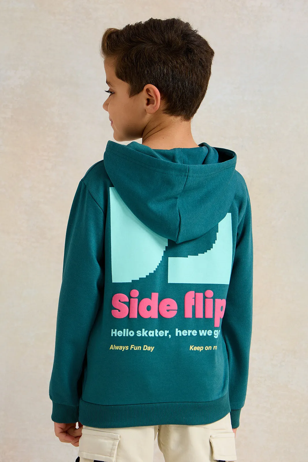 Boys Green Hooded Sweatshirt