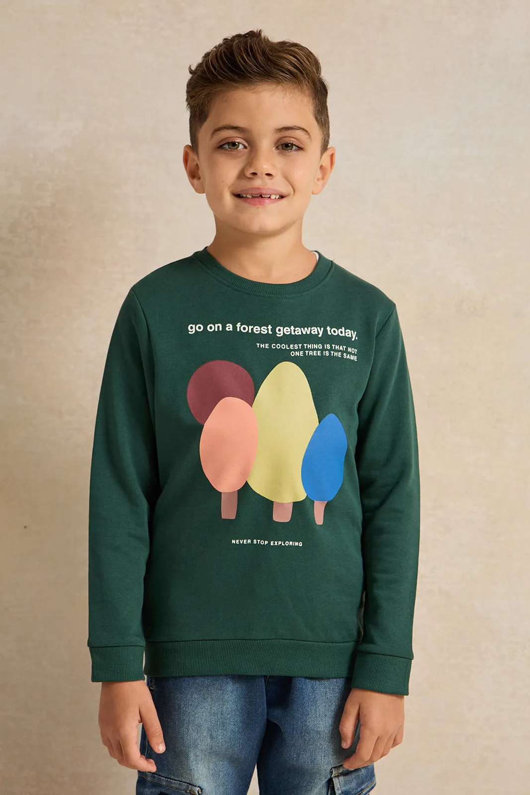 Boys Green Printed Sweatshirt