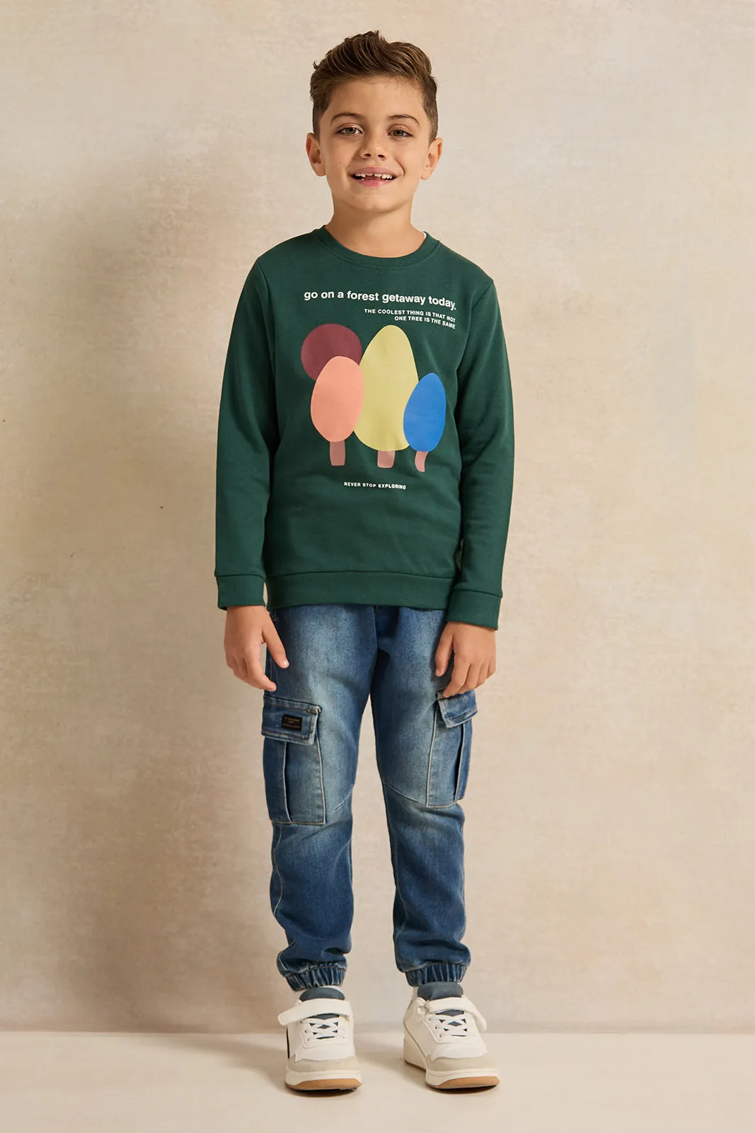 Boys Green Printed Sweatshirt