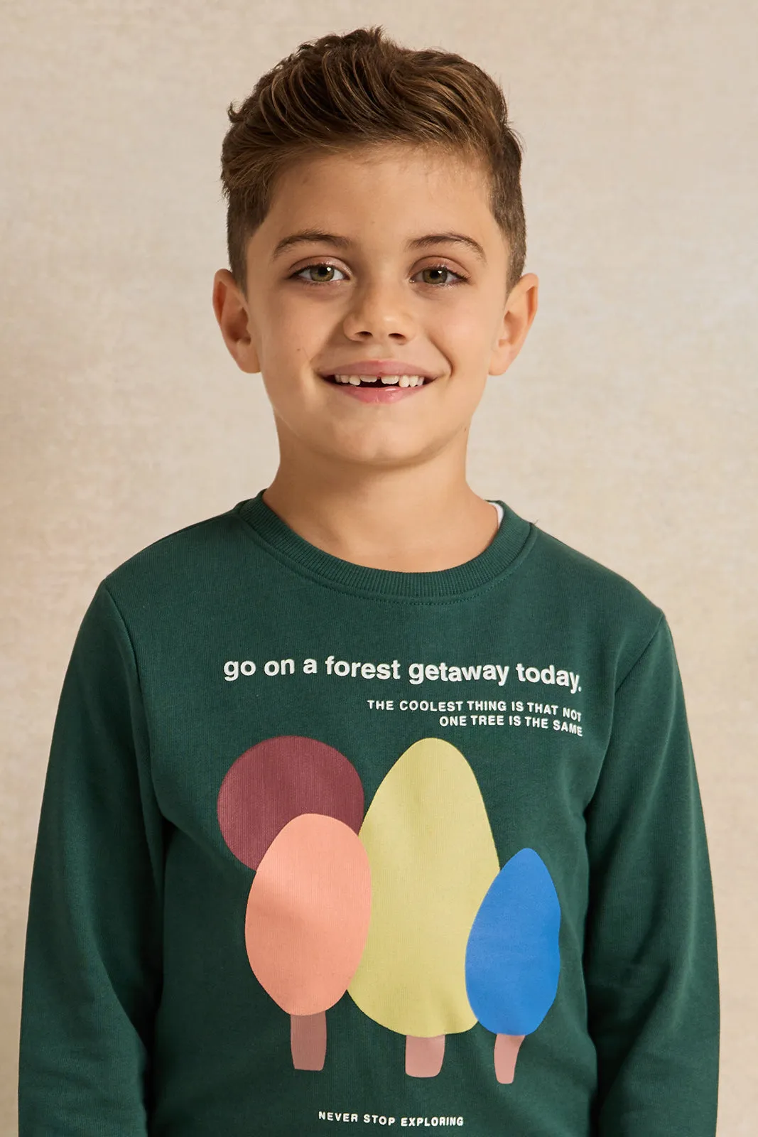 Boys Green Printed Sweatshirt