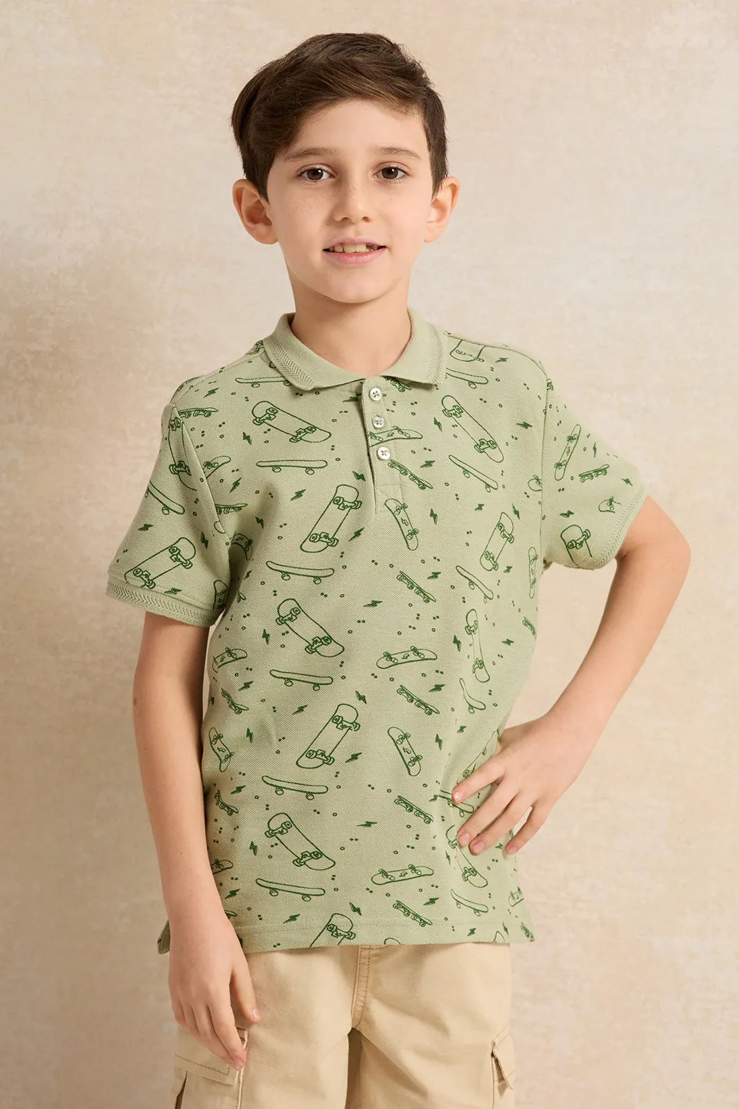 Boys Green Short Sleeve Polo T-Shirt