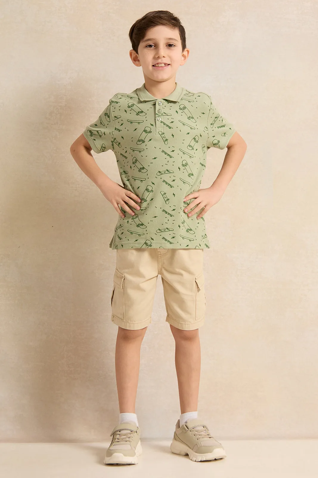 Boys Green Short Sleeve Polo T-Shirt