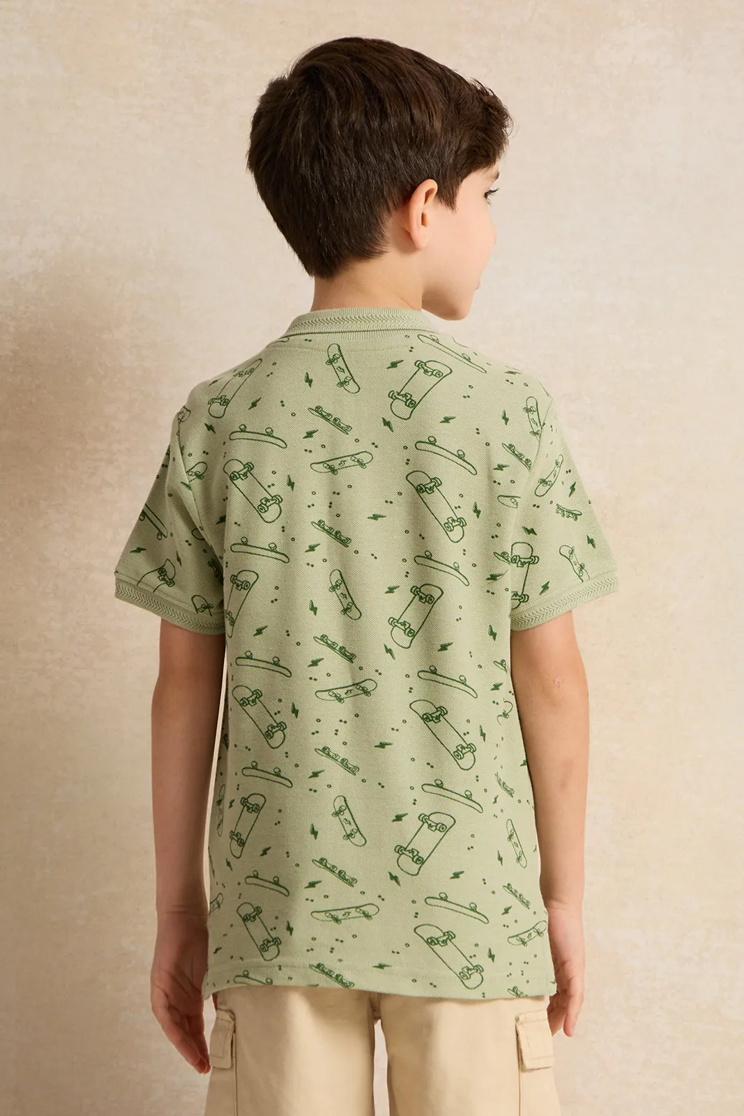 Boys Green Short Sleeve Polo T-Shirt