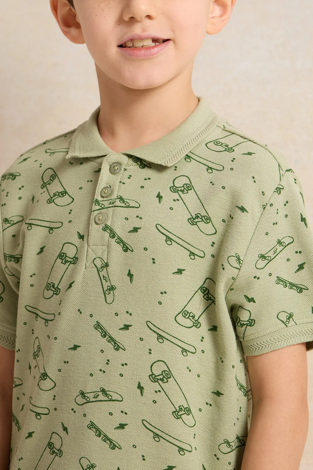 Boys Green Short Sleeve Polo T-Shirt