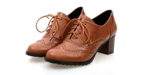 Lace Up Brown Vintage Heels Oxford Shoes