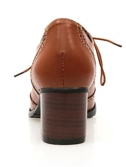 Lace Up Brown Vintage Heels Oxford Shoes