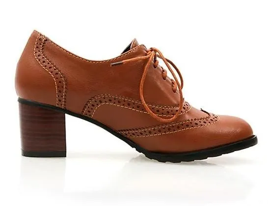 Lace Up Brown Vintage Heels Oxford Shoes