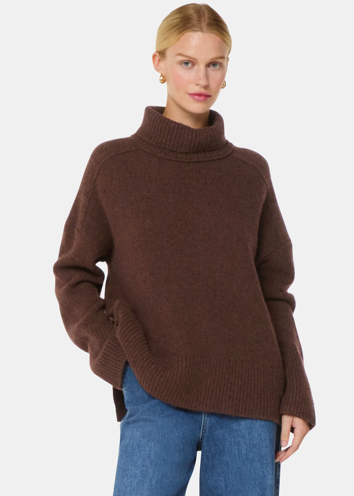 Brown Wool Roll Neck Knit