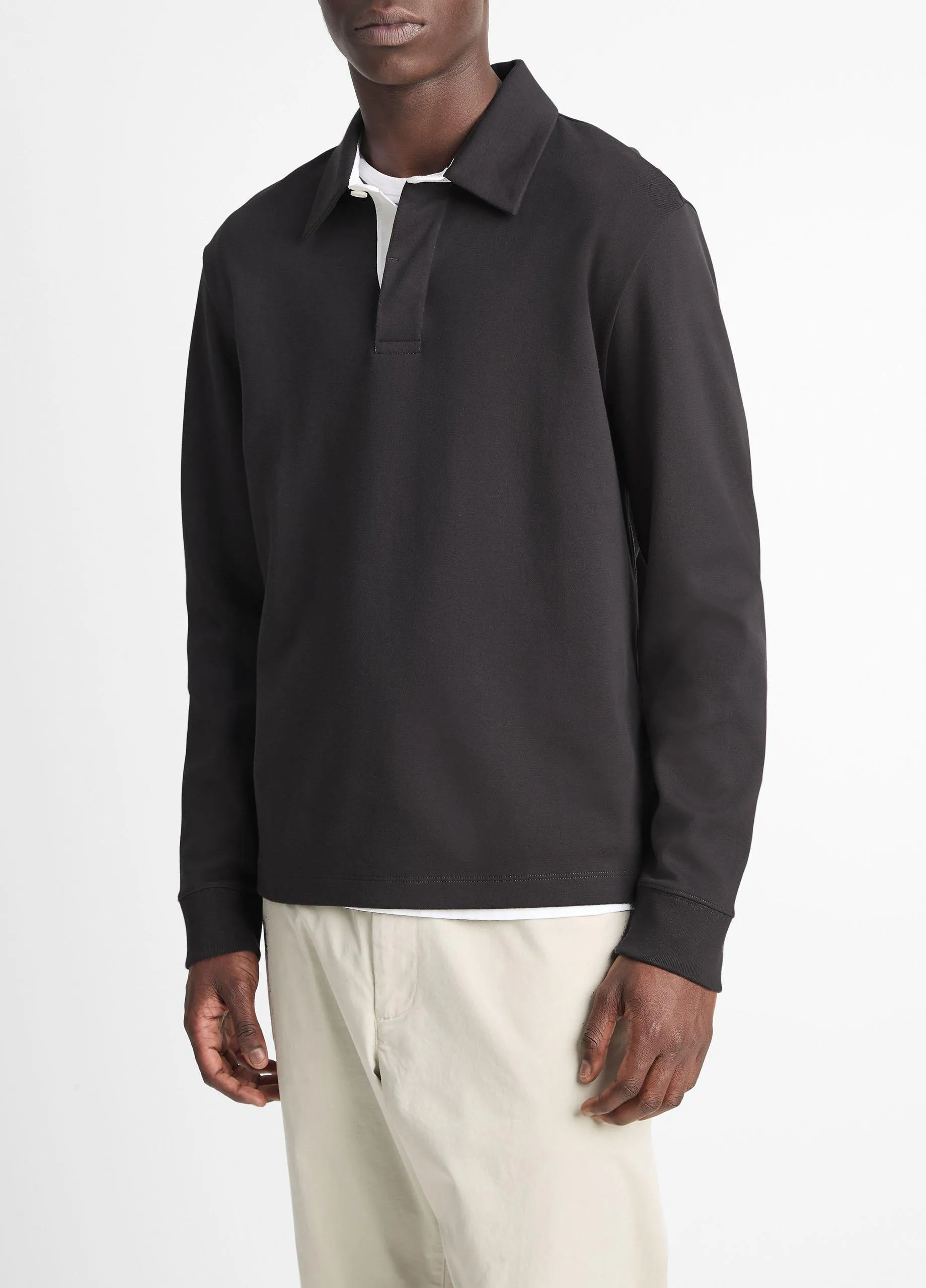 Brushed Pima Cotton Long-Sleeve Polo Shirt