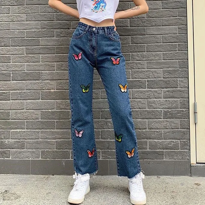 Butterfly Embroidery Jeans