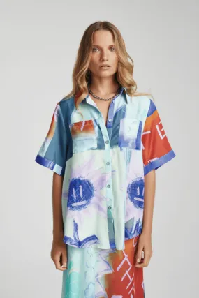 Blue Sunflower Button Up Shirt