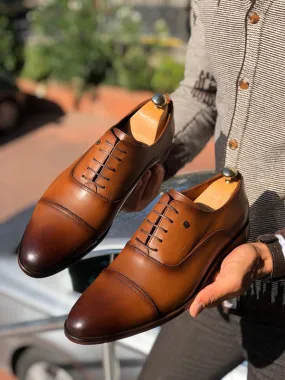 Tan Laced Cap Toe Oxfords from GentWith.com with Free Shipping