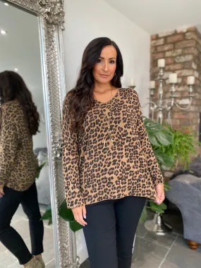 Camel Leopard Print Sweater online - Neve Fashion