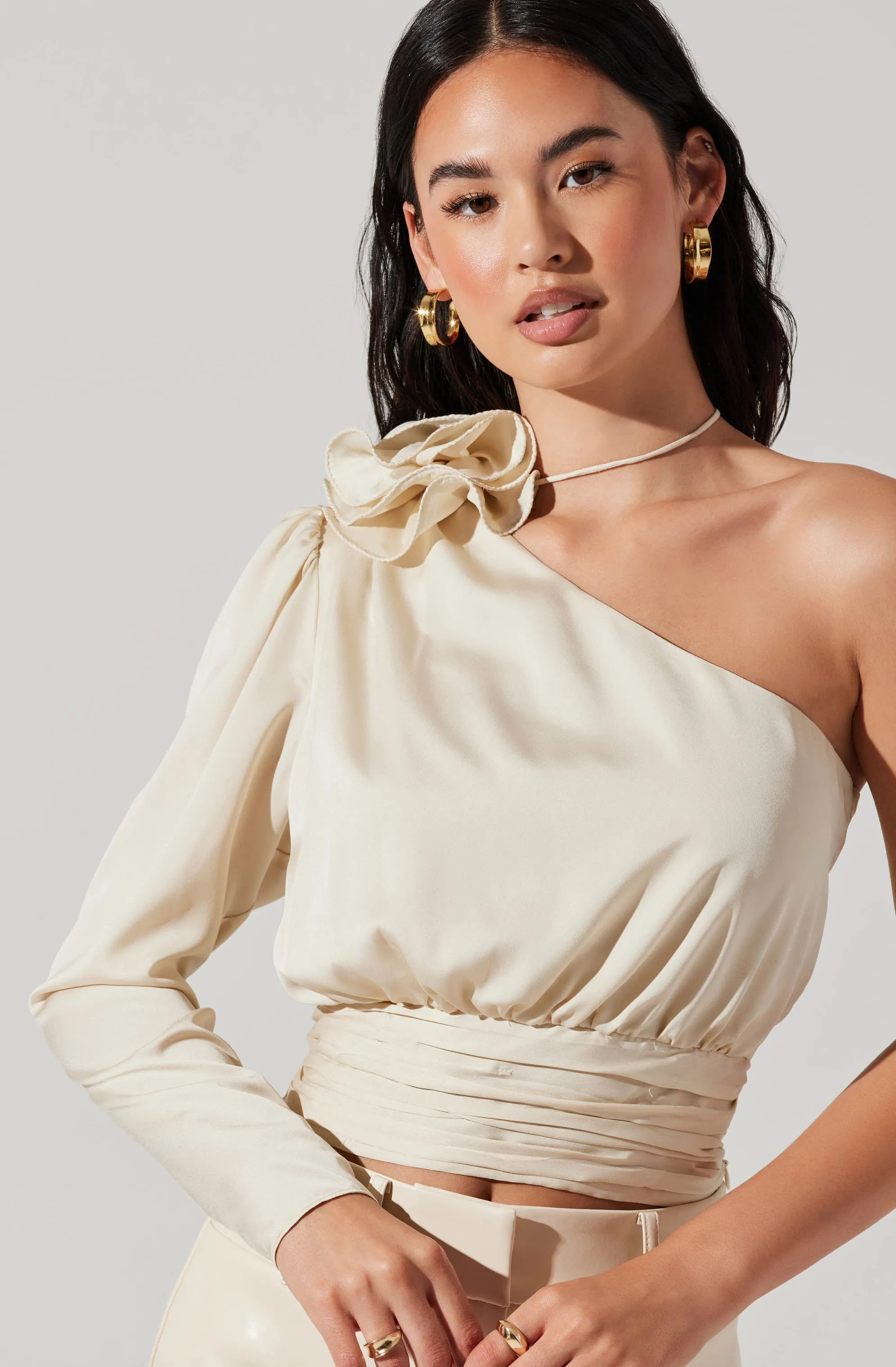 Satin One Shoulder Corsage Top