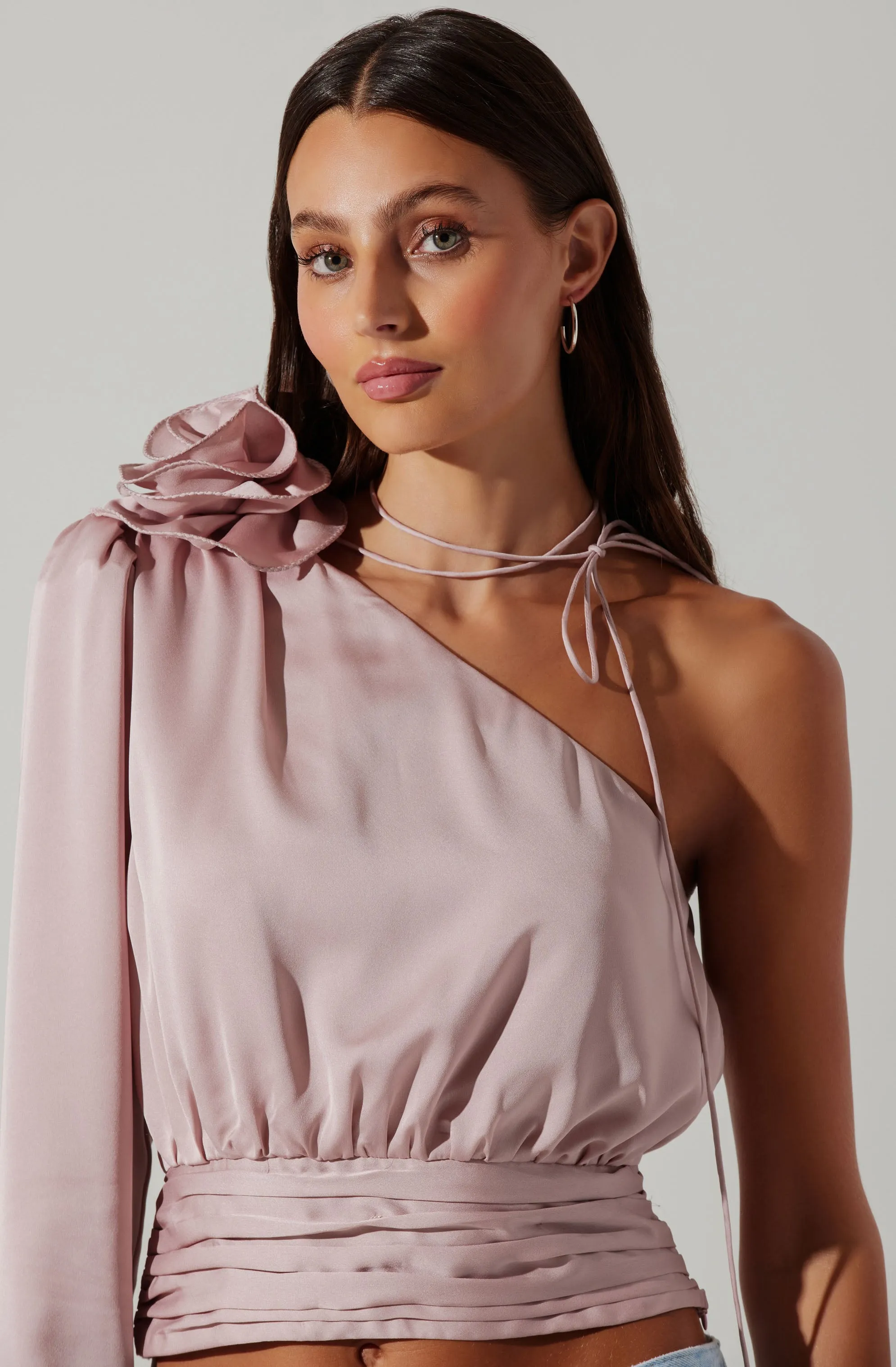 Satin One Shoulder Corsage Top