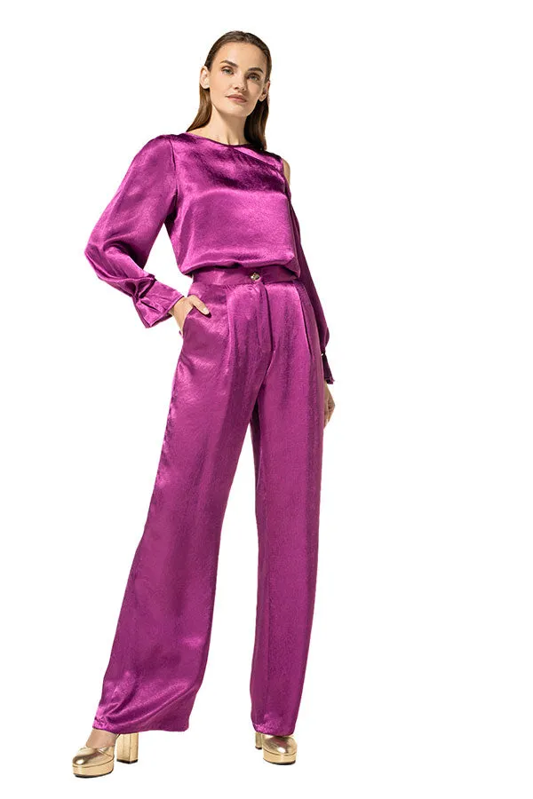 Caroline Biss MAGENTA LOOSE-FIT SHINY TROUSERS