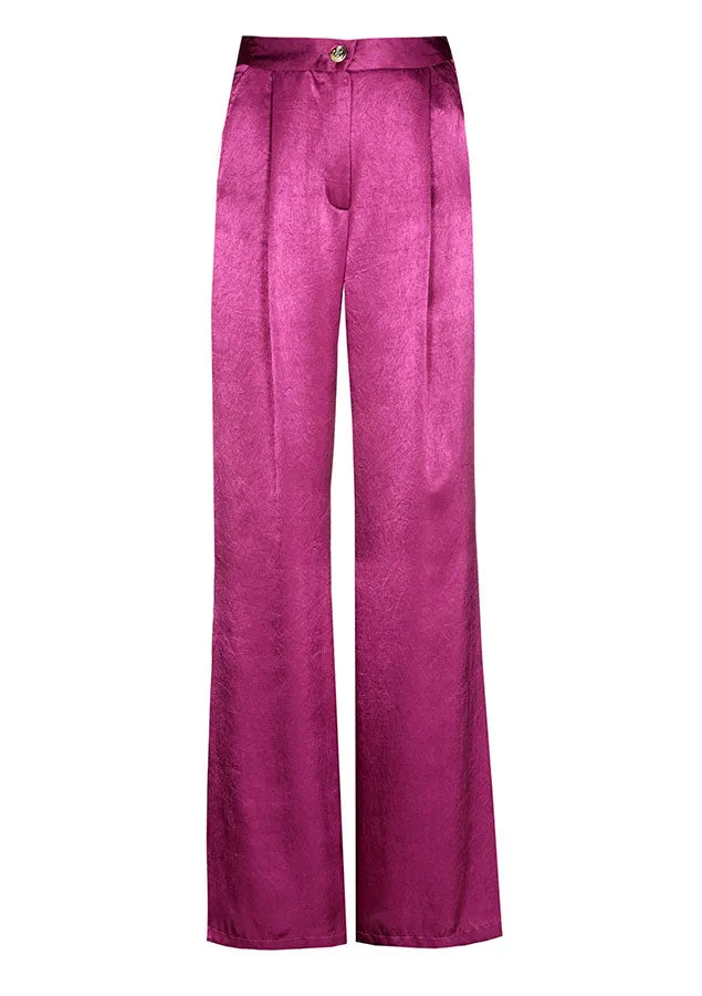 Caroline Biss MAGENTA LOOSE-FIT SHINY TROUSERS