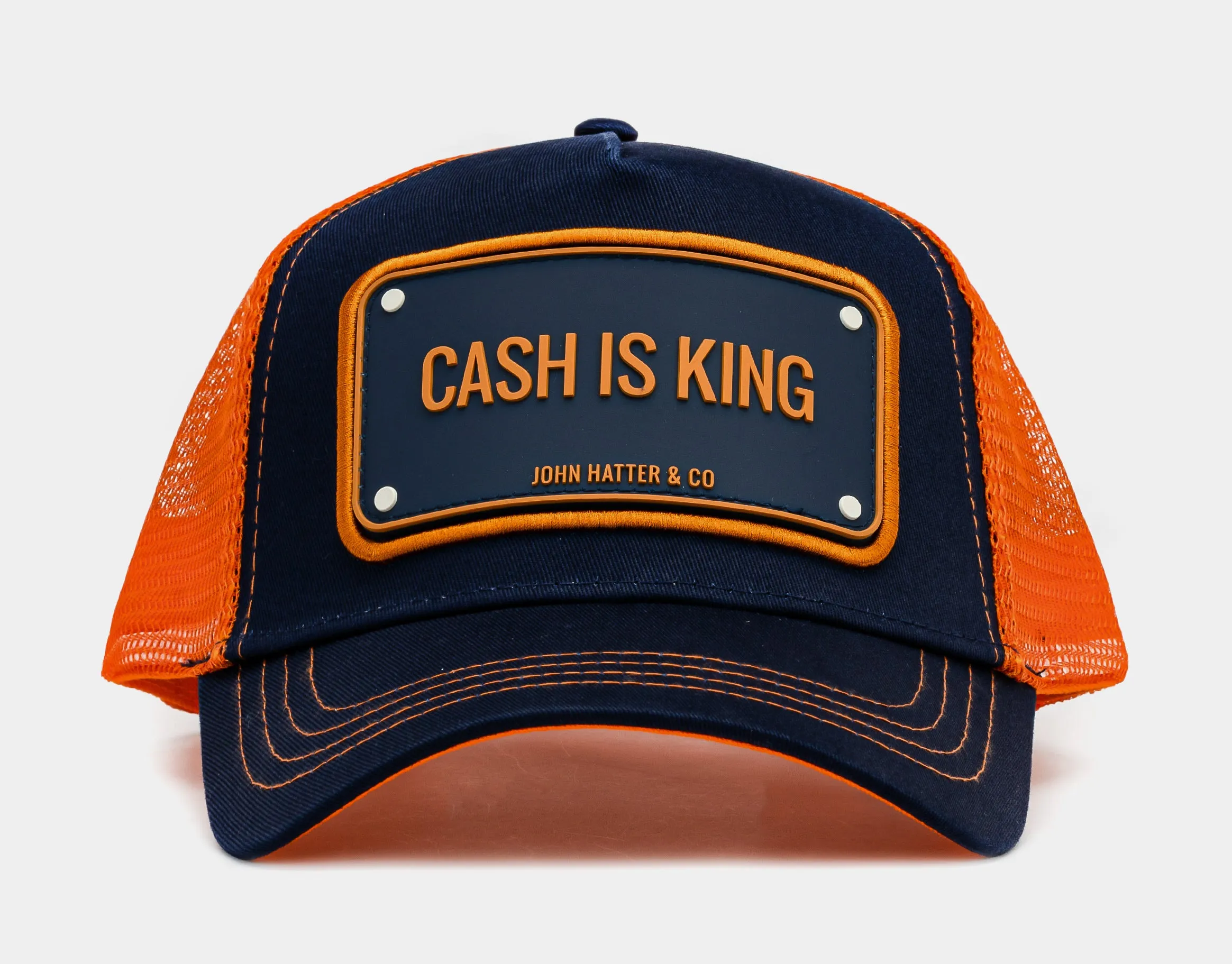 Cash Is King Trucker Mens Hat Navy Orange