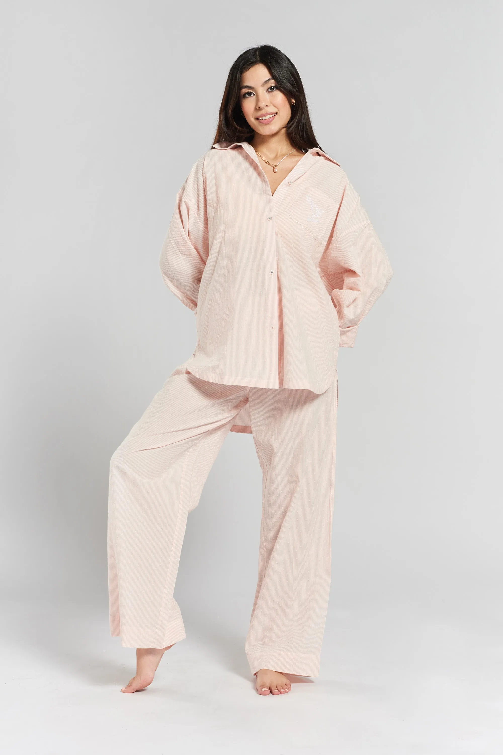 Chicory striped woven-cotton pyjama trousers - Dawnlight Coral