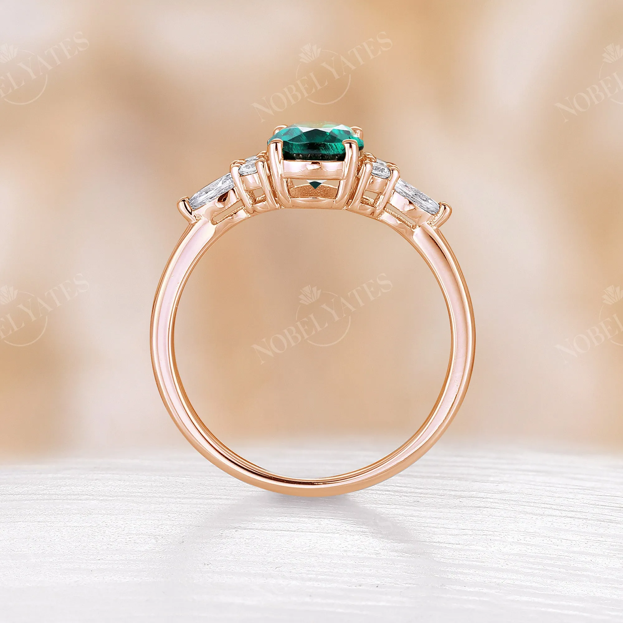 Classic Lab Emerald Bridal Set Oval Cut Ring Rose Gold Band