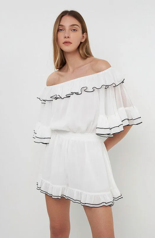 Off the Shoulder Romper with Contrast Edge