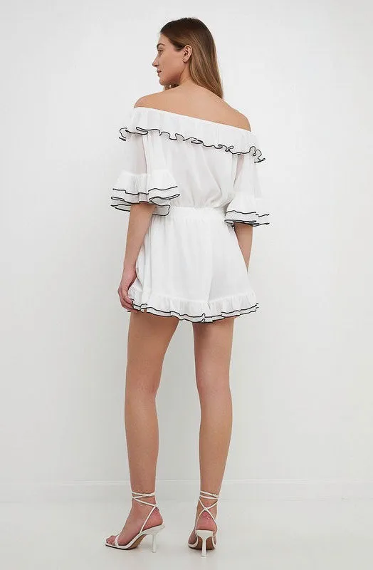 Off the Shoulder Romper with Contrast Edge