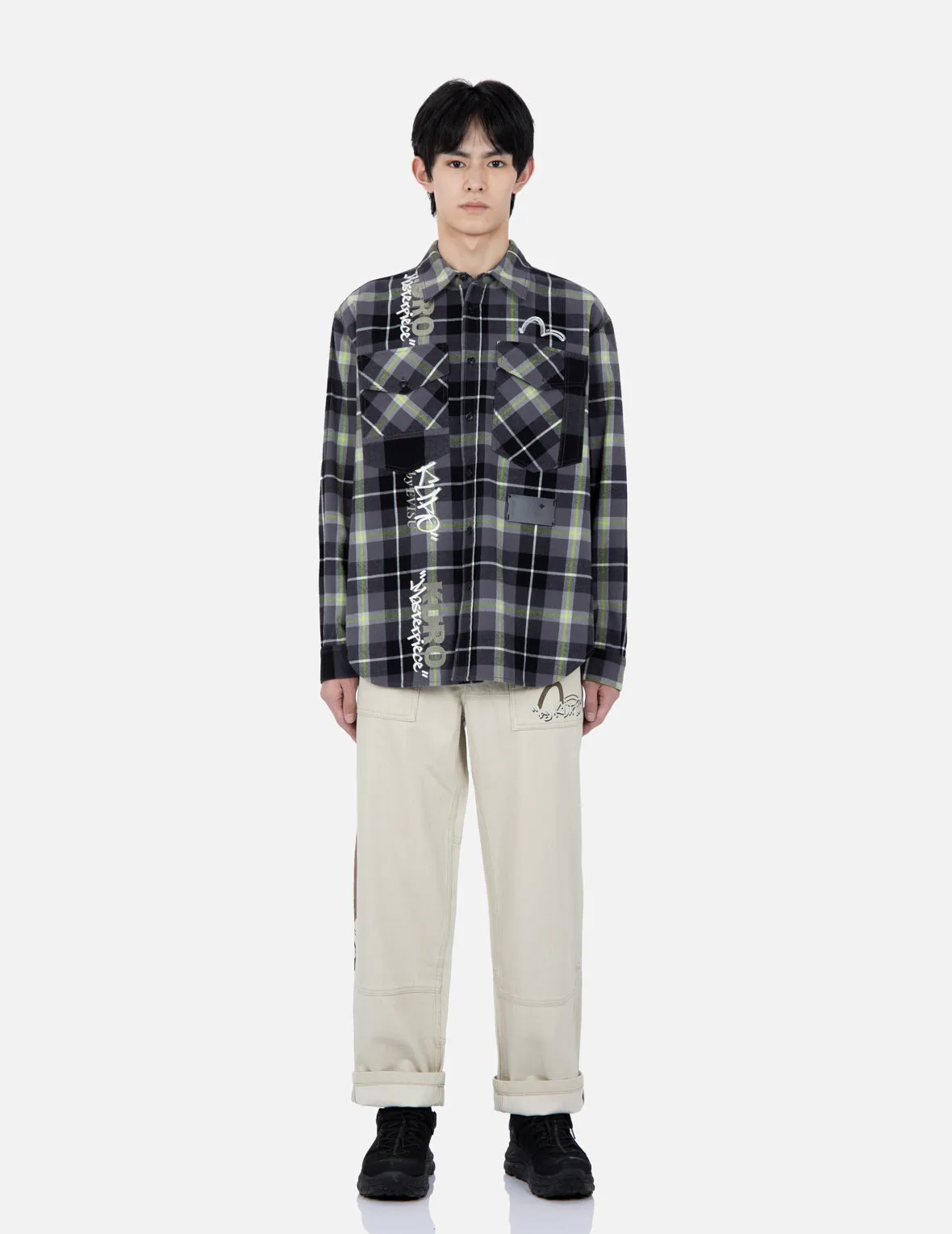 Contrast Pockets Plaid Flannel Shirt