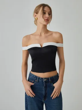 Contrast Trim Off-Shoulder Blouse