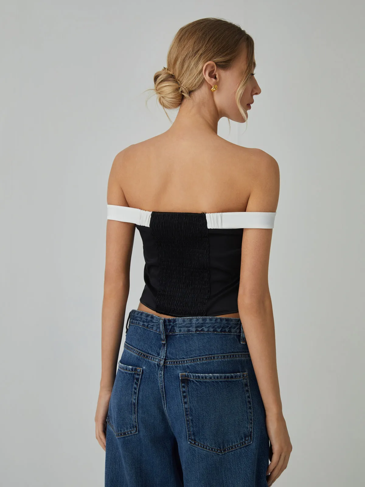 Contrast Trim Off-Shoulder Blouse