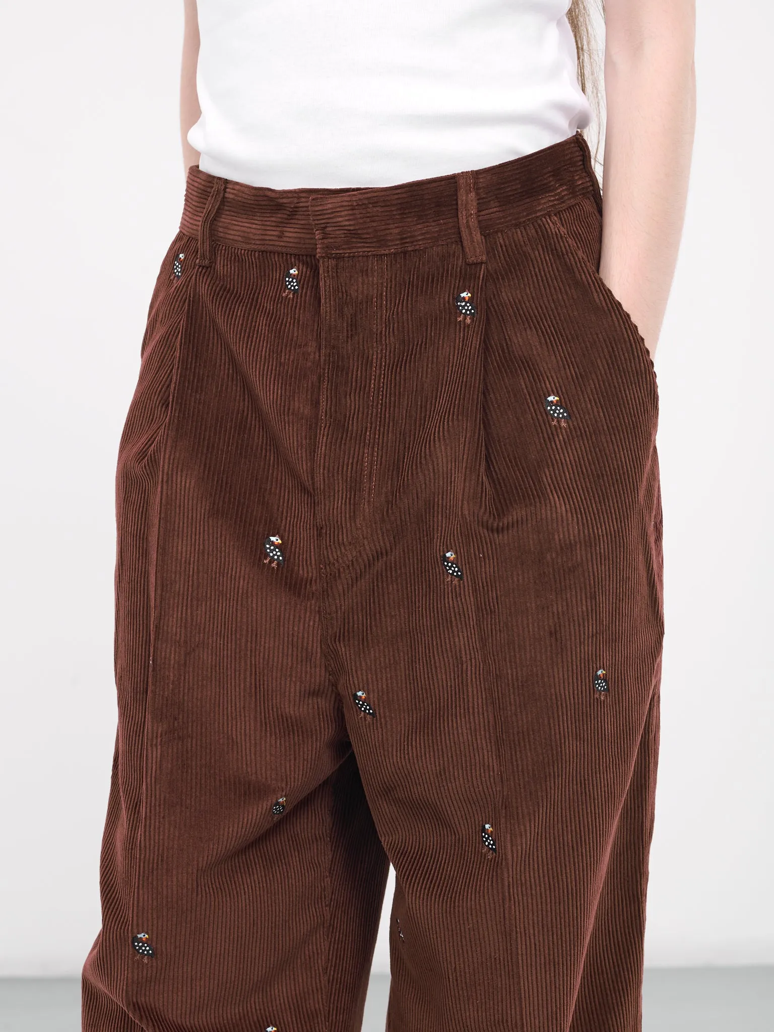 Corduroy Embroidered Trousers (H526Y04WDU-COCOA)