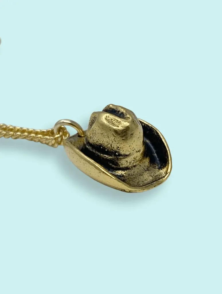 Cowgirl Hat Necklace in Gold