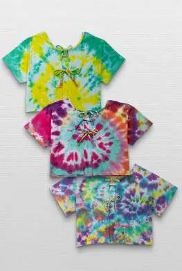 CR661 Ladies Tie-Dye Crop Top with Knot