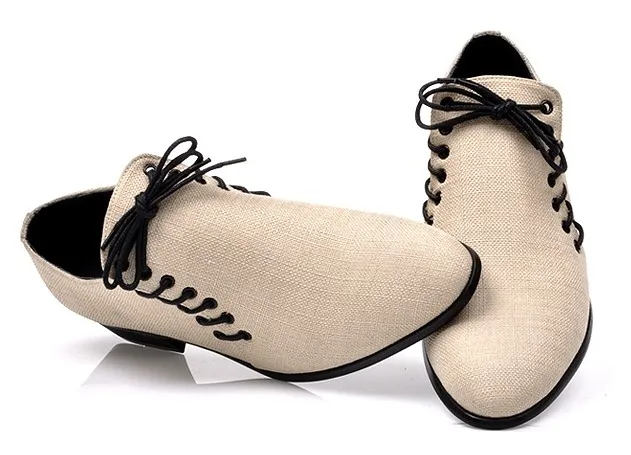 Cream Double Lace-Up Loafer Oxfords in Khaki for Men