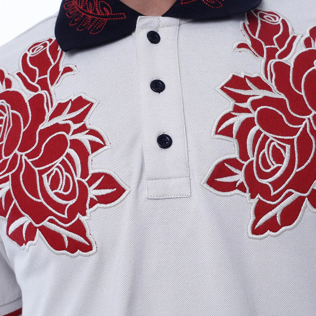 Cream New Life Embroidered Polo Shirt