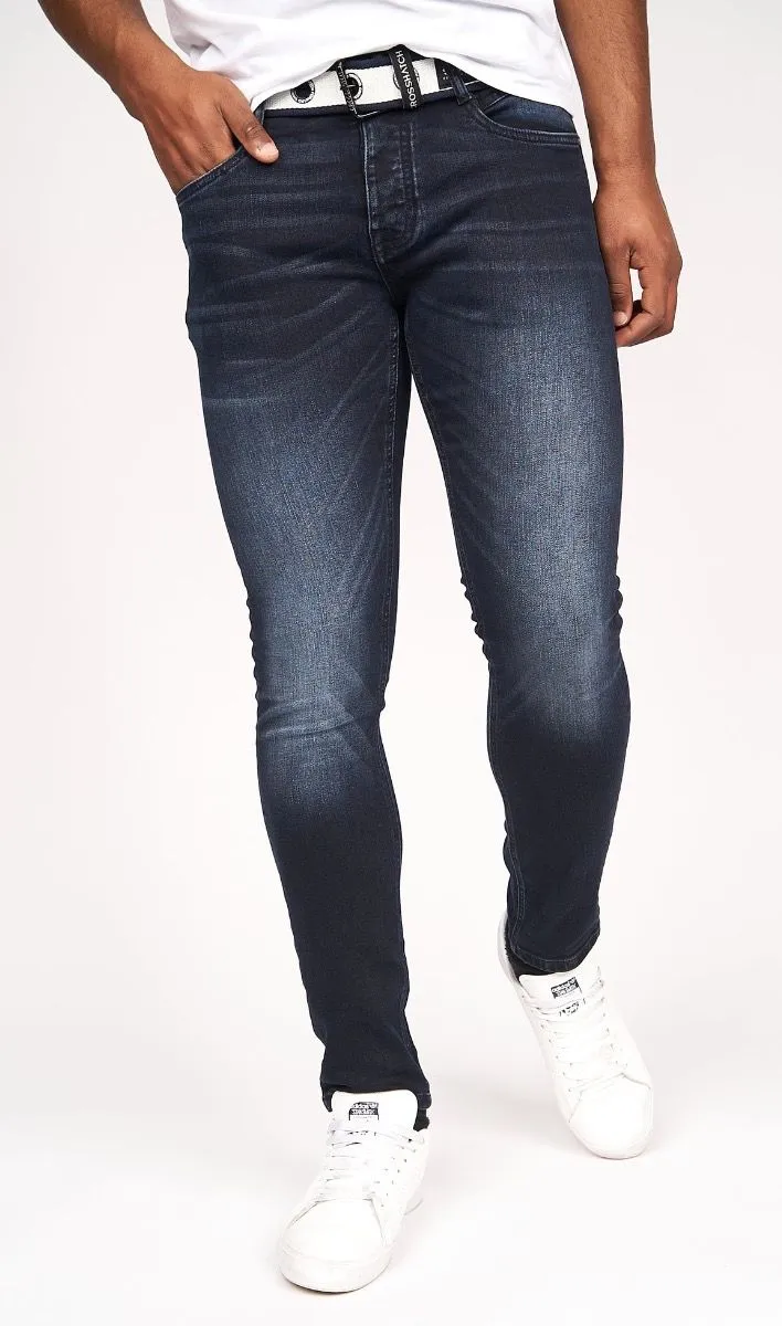 Crosshatch Barbeck Slim Denim Jeans Blue Black