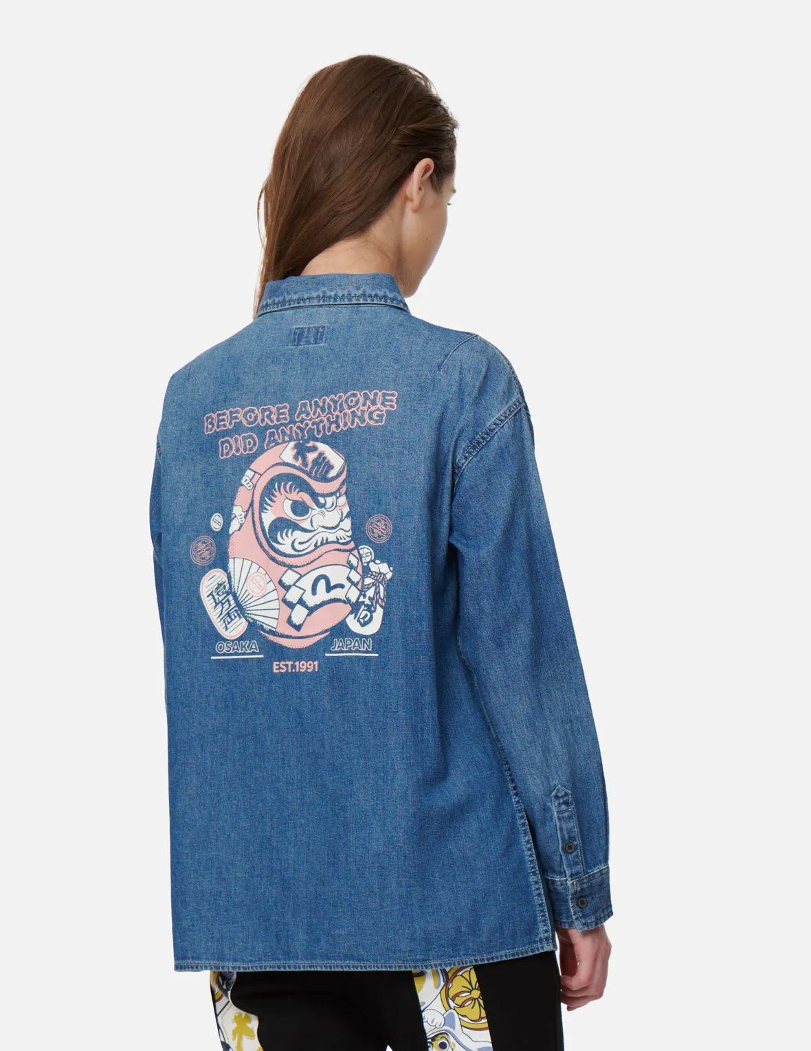 Daruma Print Denim Shirt