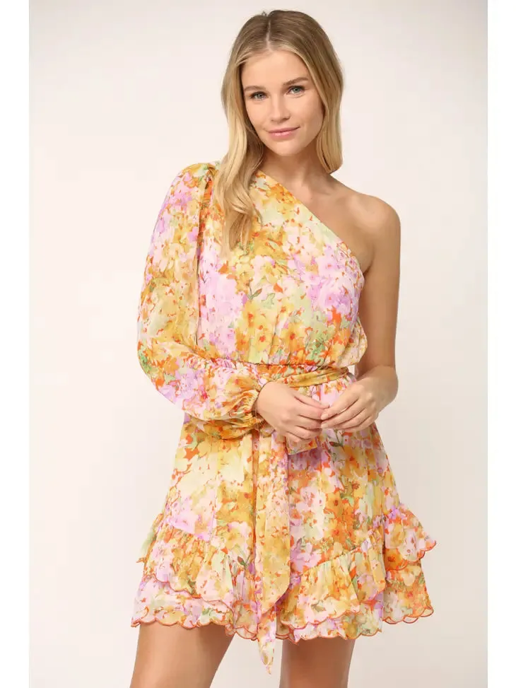 Delia Floral One Shoulder Dress