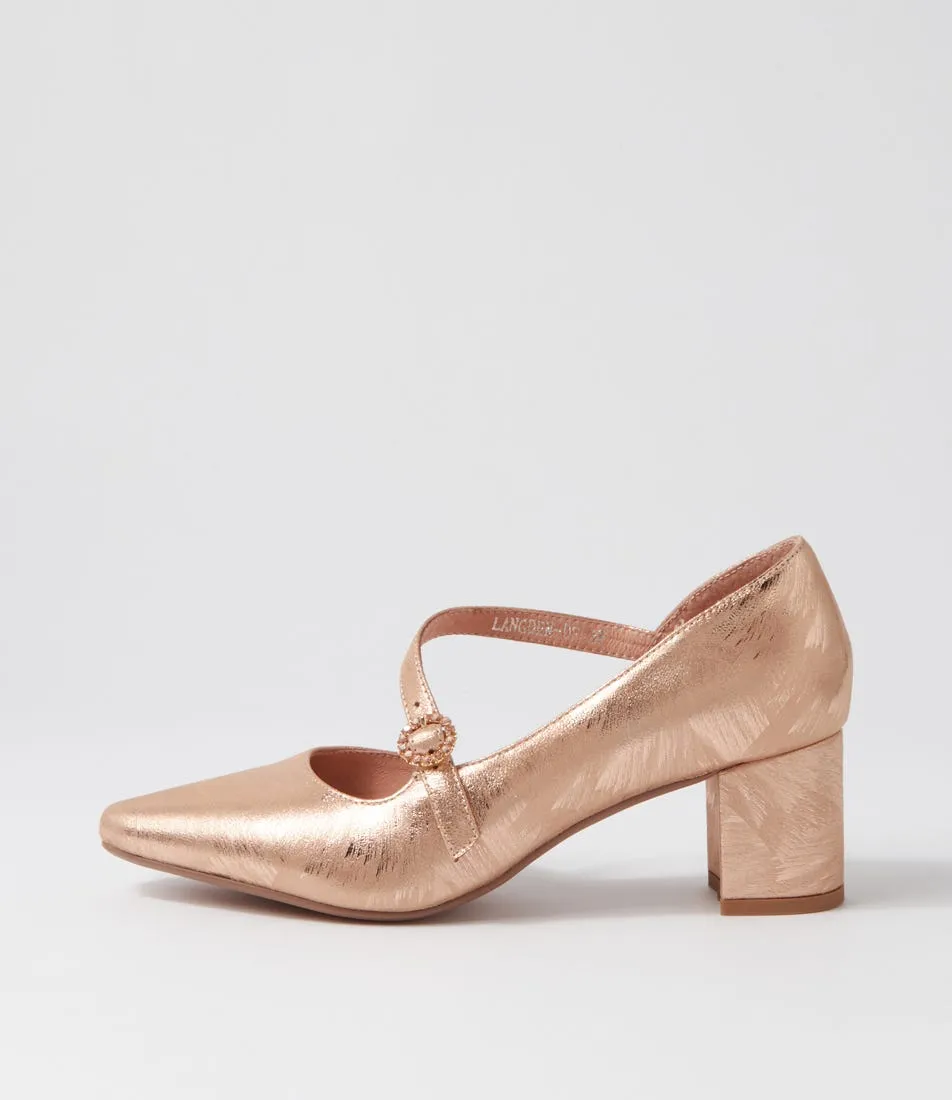 DIANA FERRARI Langden Rose Gold Brushed Leather Heels