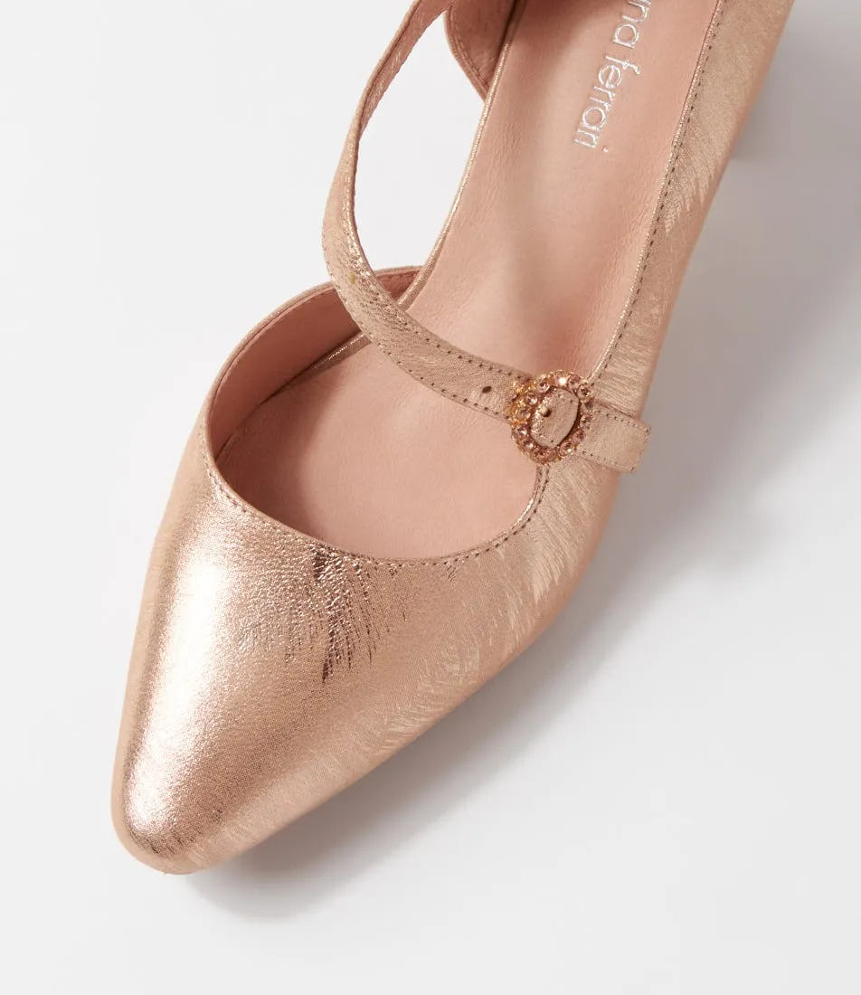 DIANA FERRARI Langden Rose Gold Brushed Leather Heels