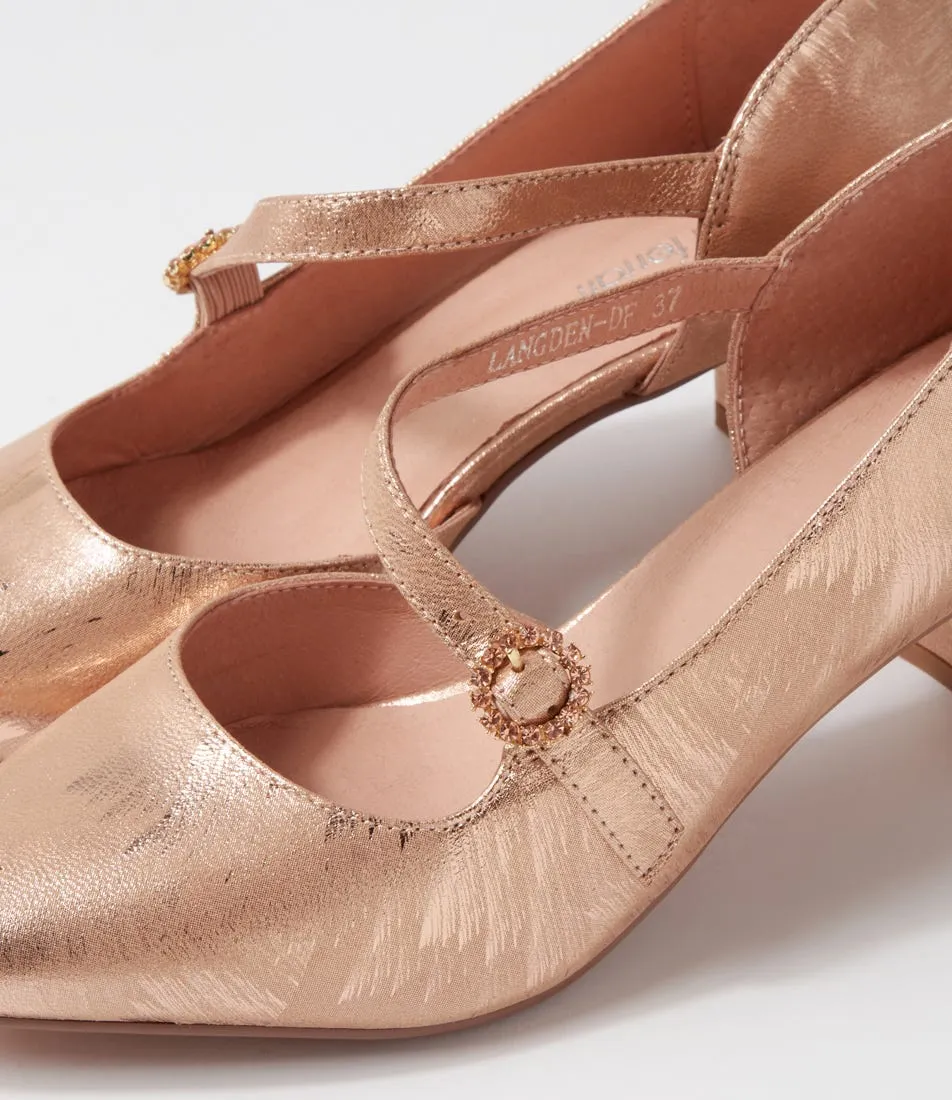 DIANA FERRARI Langden Rose Gold Brushed Leather Heels