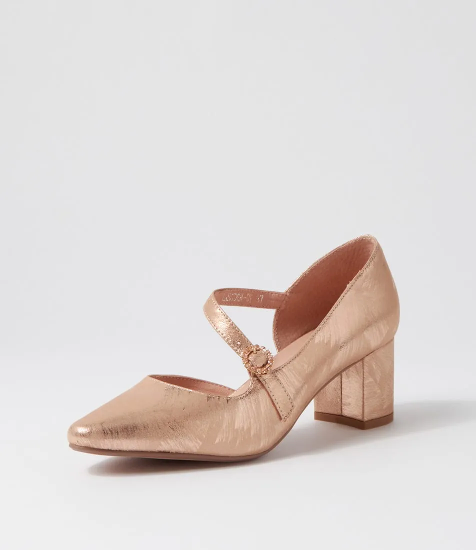 DIANA FERRARI Langden Rose Gold Brushed Leather Heels